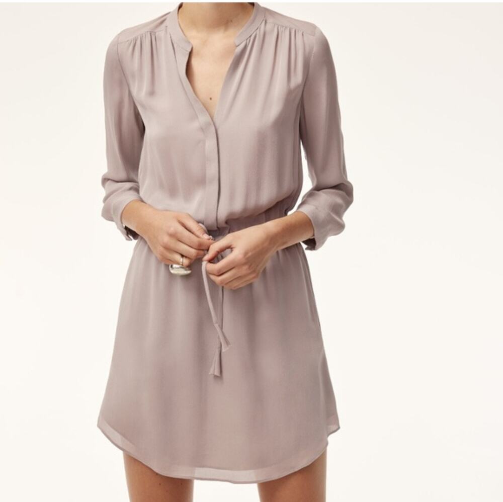 Aritzia Babaton Taupe Bennett 100% Silk Dress Size XS